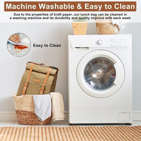 Insulated Lunch Bag, Leakproof Lunch Box for Women Men, Reusable Washable Brown - Picture 5 of 7